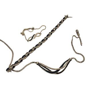 Sterling Silver 925 Sapphire Diamond Pave Necklace Bracelet Set Infinity Design